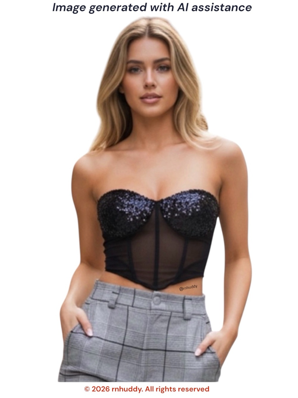 New Pink S black sequin & mesh corset tube top